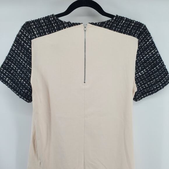 J.Crew Lux Gold Metallic Tweed Black Sleeve Cotton Cream Stretch Blouse Small - Picture 12 of 12